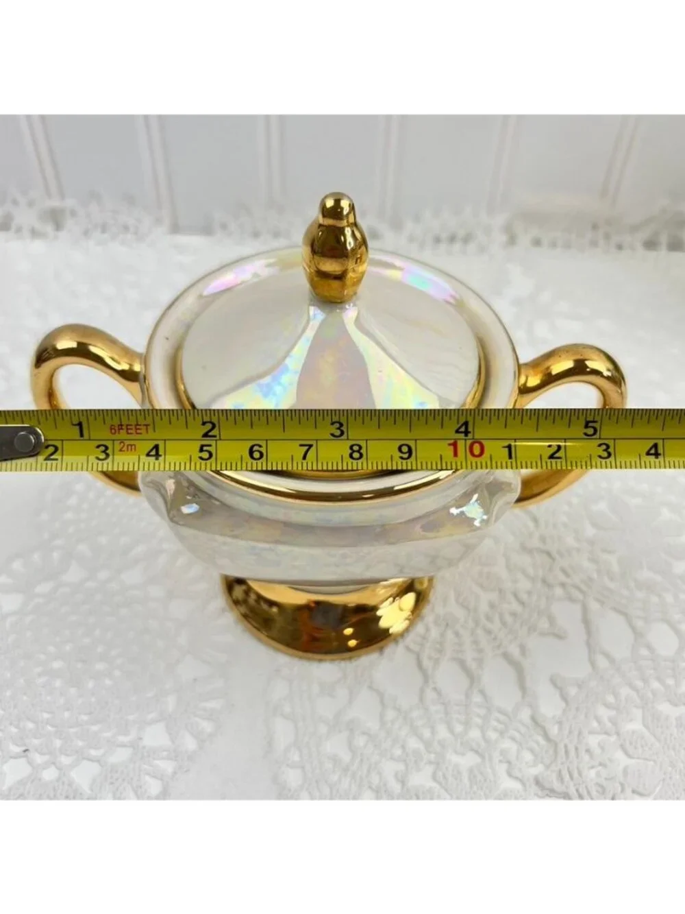 Vintage Cream & Sugar Set Heavy Gold TrimIridescent Pearl MCM
